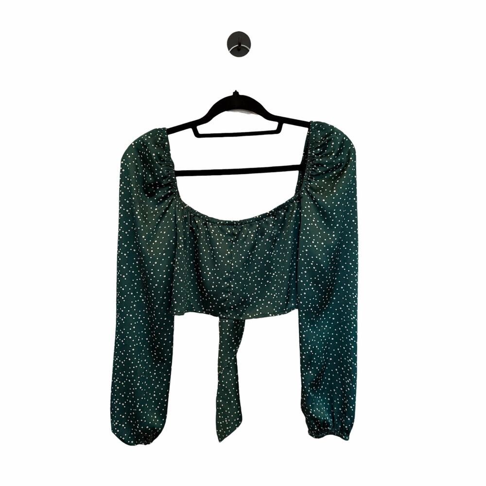 NWT Nasty Gal Green Polka Dot Satin Two Piece Set Crop Top & Wide Leg Pants - Picture 8 of 10